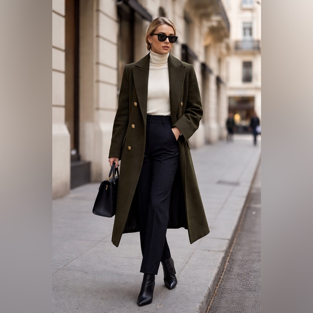 Istante by Versace Elegant Double-Breasted Coat in Dark Green – Size 46